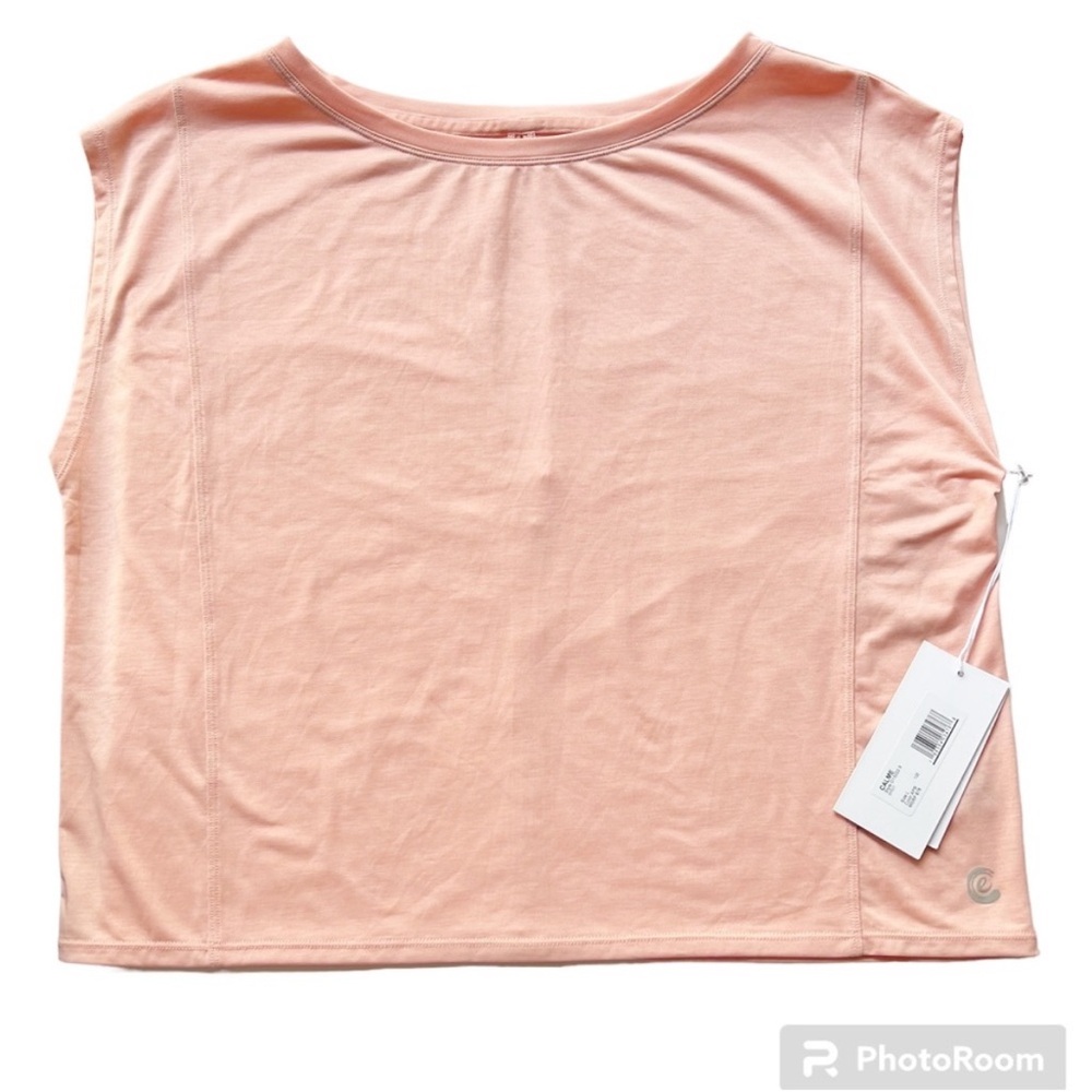 Johnny Was Calme women's split back tank boatneck cap sleeve sporty chic peach L